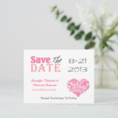 Pink & White Heart Save The Date Post Kaart (Staand voorkant)