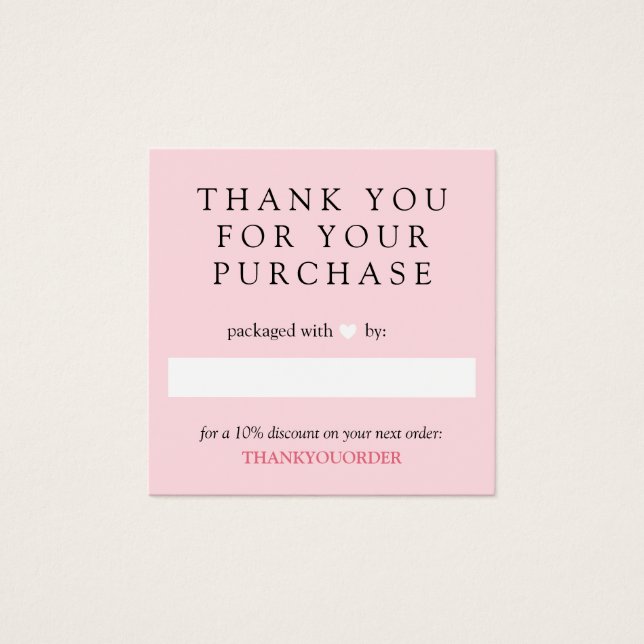 Pink White Heart Thank You For Order Vierkante Visitekaartjes (Voorkant)