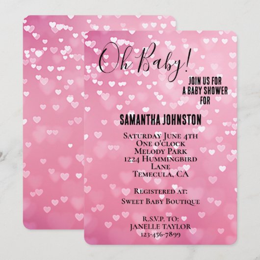 Pink White Hearts Baby shower Kaart (Voorkant / Achterkant)