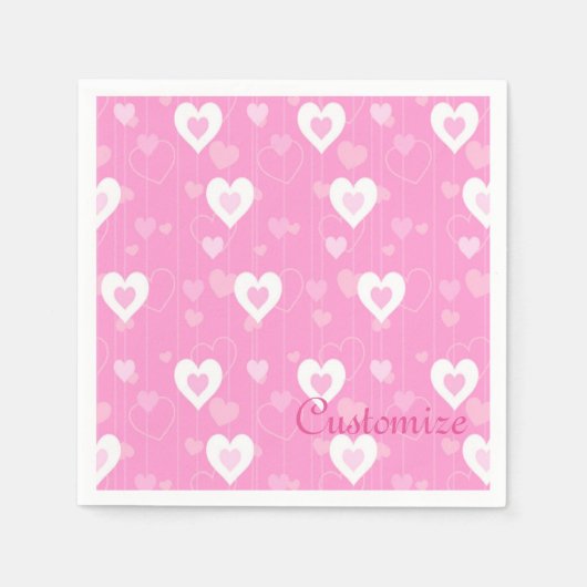 Pink & White Hearts Pattern Napkins Servetten (Voorkant)