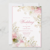 Pink White Hydrangeas Elegant Wedding Invitation Kaart (Voorkant)
