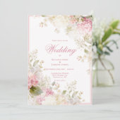 Pink White Hydrangeas Elegant Wedding Invitation Kaart (Staand voorkant)