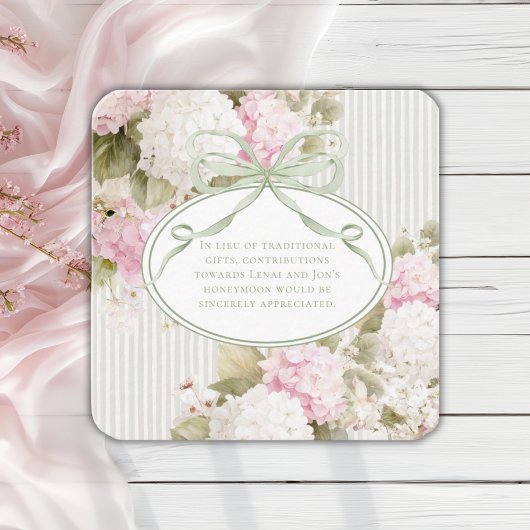 Pink White Hydrangeas Sage Green Bridal Shower Informatiekaartje