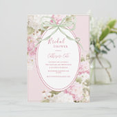 Pink White Hydrangeas Sage Green Bridal Shower Kaart (Staand voorkant)