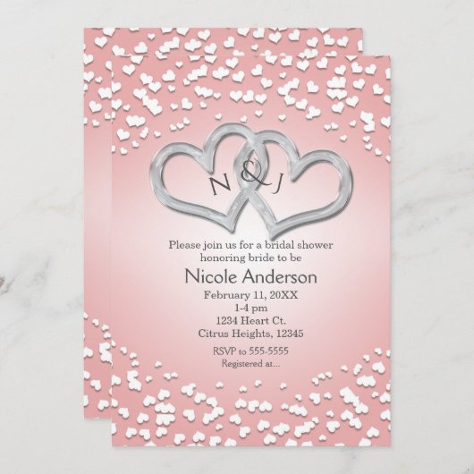 Pink White Intertwined Hearts Valentijn Invitation Kaart (Voorkant / Achterkant)