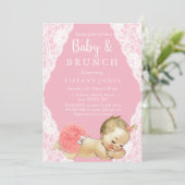 Pink White Lace Baby shower Brunch Invite Kaart (Staand voorkant)