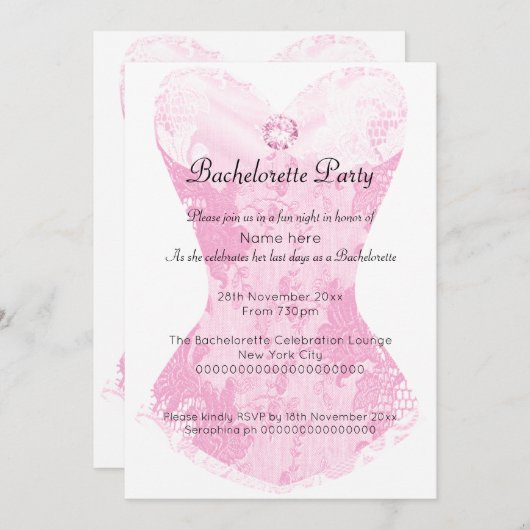 PINK WHITE LACE CORSET BACHELORETTE INVITATIE KAART (Voorkant / Achterkant)