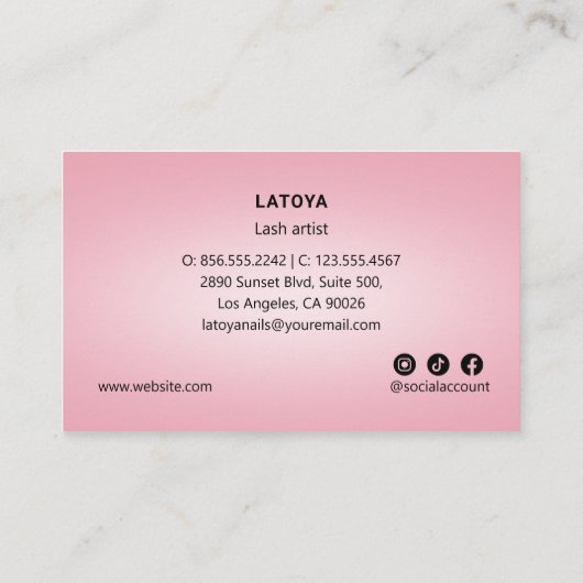 Pink & White Lash Artist 3D TEXT 6 Punch Klant Visitekaartje (Achterkant)