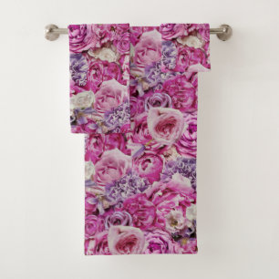 Pink White Lavender Roos Flowers Patroon Bad Handdoek