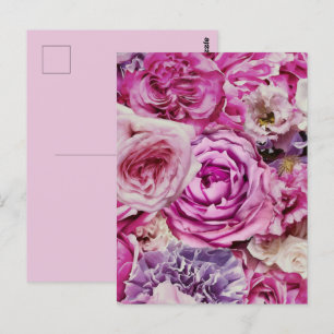 Pink White Lavender Roos Flowers Patroon Briefkaart