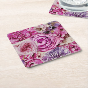 Pink White Lavender Roos Flowers Patroon Kartonnen Onderzetters
