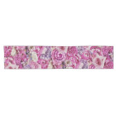 Pink White Lavender Roos Flowers Patroon Korte Tafelloper (Horizontaal)