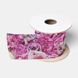 Pink White Lavender Roos Flowers Patroon Satijnen Lint