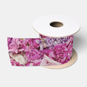 Pink White Lavender Roos Flowers Patroon Satijnen Lint