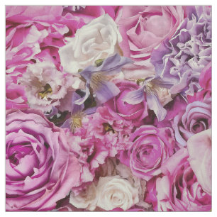 Pink White Lavender Roos Flowers Patroon Stof