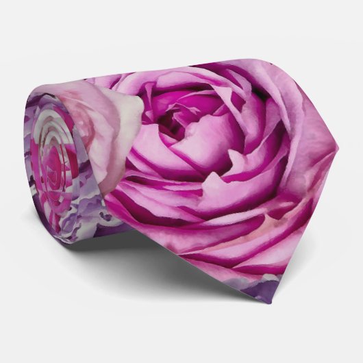 Pink White Lavender Roos Flowers Patroon Stropdas (Opgerold)