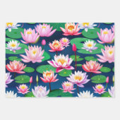 Pink White Lotus Water Lily Flowers & Green Leaves Inpakpapier Vel (Voorkant 3)