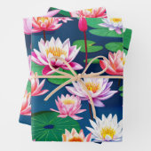 Pink White Lotus Water Lily Flowers & Green Leaves Inpakpapier Vel (In situ)