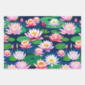 Pink White Lotus Water Lily Flowers & Green Leaves Inpakpapier Vel (Voorkant)