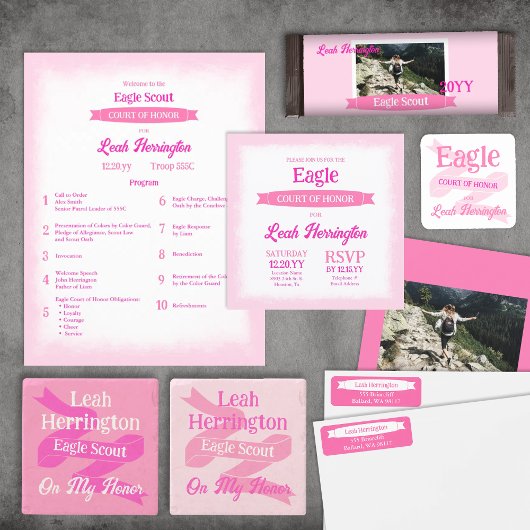 Pink, White, Magenta Eagle Scout Candy Bar Wrapper Flyer