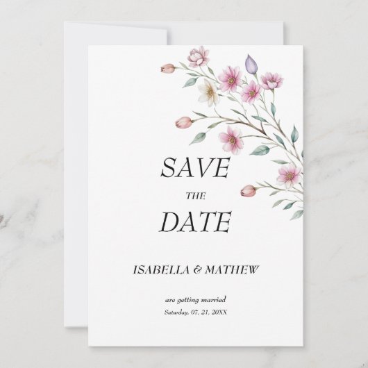 Pink white mint lilac spring flower Save the Date Kaart (Voorkant)