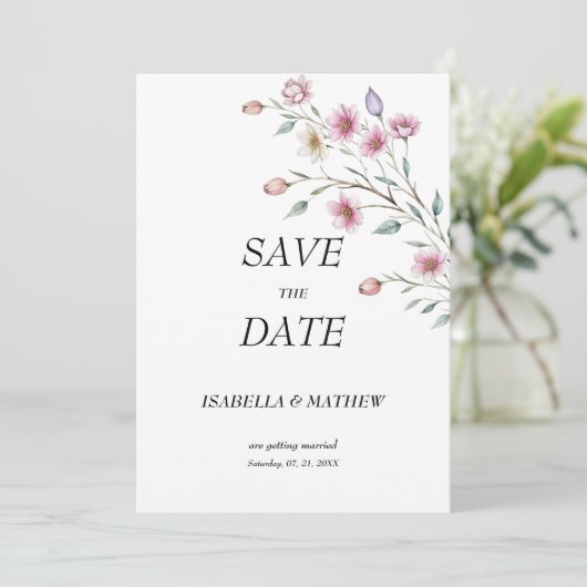 Pink white mint lilac spring flower Save the Date Kaart (Staand voorkant)