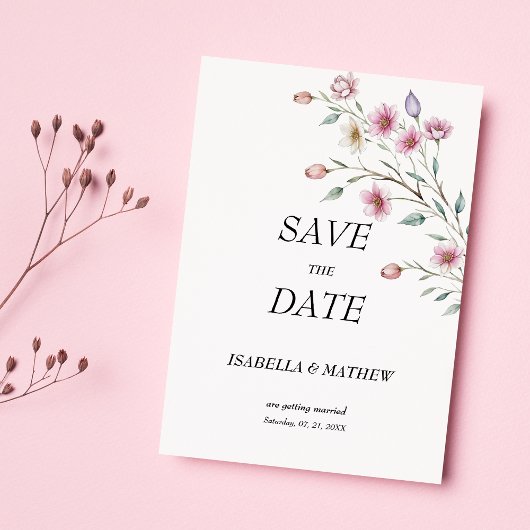 Pink white mint lilac spring flower Save the Date Kaart