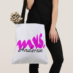 Pink White Mrs Gifts Party Favor Monogrammen Cute Tote Bag