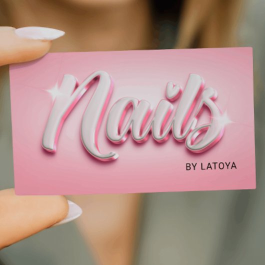 Pink White Nail Artist Manicurist 3D-stijl script Visitekaartje