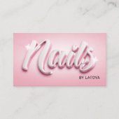Pink White Nail Artist Manicurist 3D-stijl script Visitekaartje (Voorkant)