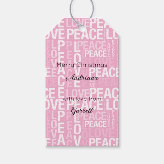 Pink White Peace Love Christmas Cadeaulabel (Voorkant)