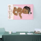 Pink White Pearl Afro-Amerikaans Meisje Baby showe Spandoek (Beurs)