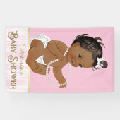 Pink White Pearl Afro-Amerikaans Meisje Baby showe Spandoek (Horizontaal)