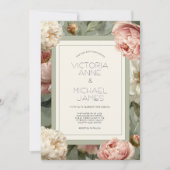Pink & White Peonies Floral Wedding Invitation Kaart (Voorkant)