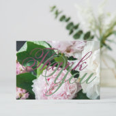 Pink White Peony Full Bloom Greenery Wedding Bedankkaart (Staand voorkant)