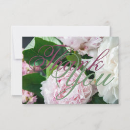 Pink White Peony Full Bloom Greenery Wedding Bedankkaart
