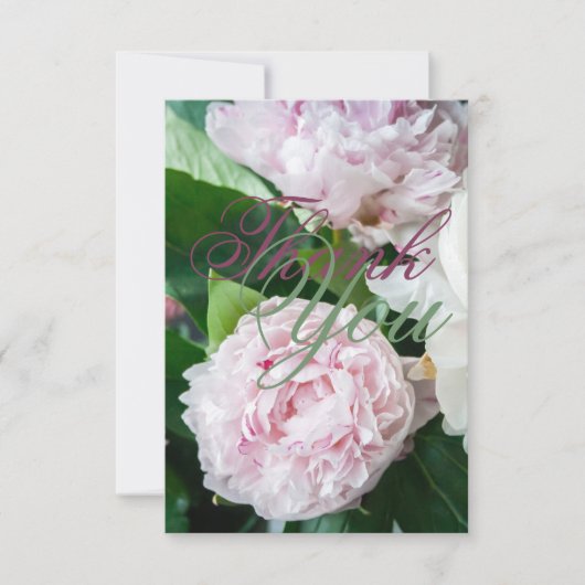 Pink White Peony Full Bloom Greenery Wedding Bedankkaart (Voorkant)