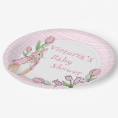 Pink White Plaid Bunny Baby shower Papieren Bordje (Gekanteld)