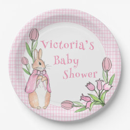 Pink White Plaid Bunny Baby shower Papieren Bordje