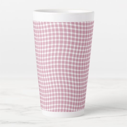 Pink White Plaid Checker Seamless Pattern Latte Mok (Voorkant)