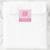 Pink & White Plaid Retouradres - Vierkante Sticker (Tas)