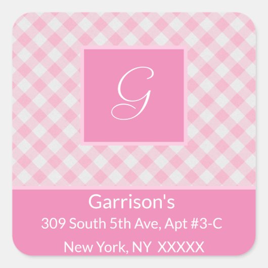 Pink & White Plaid Retouradres - Vierkante Sticker (Voorkant)