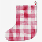 Pink White Plaid Stripes Christmas Grote Kerstsok (Achterkant)