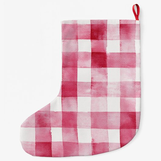 Pink White Plaid Stripes Christmas Grote Kerstsok (Achterkant)