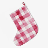 Pink White Plaid Stripes Christmas Grote Kerstsok (Achterkant (Hangend))