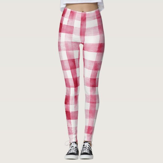 Pink White Plaid Stripes   Leggings (Voorkant)