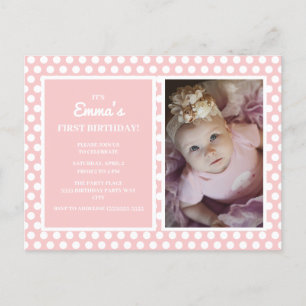 Pink White Polka Dot Girl Birthday Party Invite Briefkaart