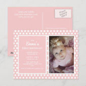 Pink White Polka Dot Girl Birthday Party Invite Briefkaart (Voorkant / Achterkant)