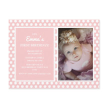 Pink White Polka Dot Girl Birthday Party Invite