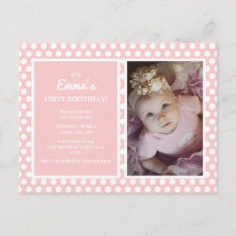 Pink White Polka Dot Girl Birthday Party Invite Briefkaart